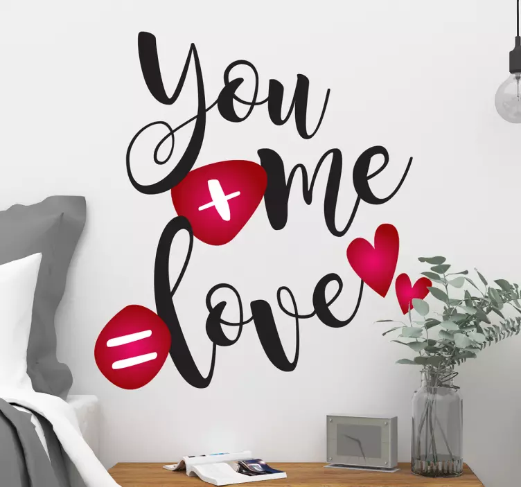 Du pluss meg er lik kjærlighet kjærlighetsklistremerke - Tenstickers