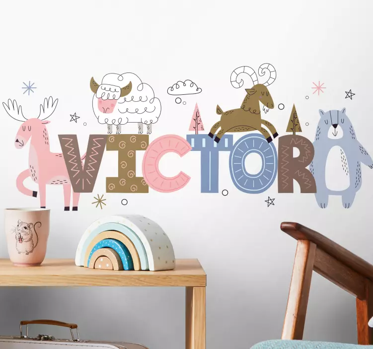 Dyr med navn klistremerke for barn - Tenstickers