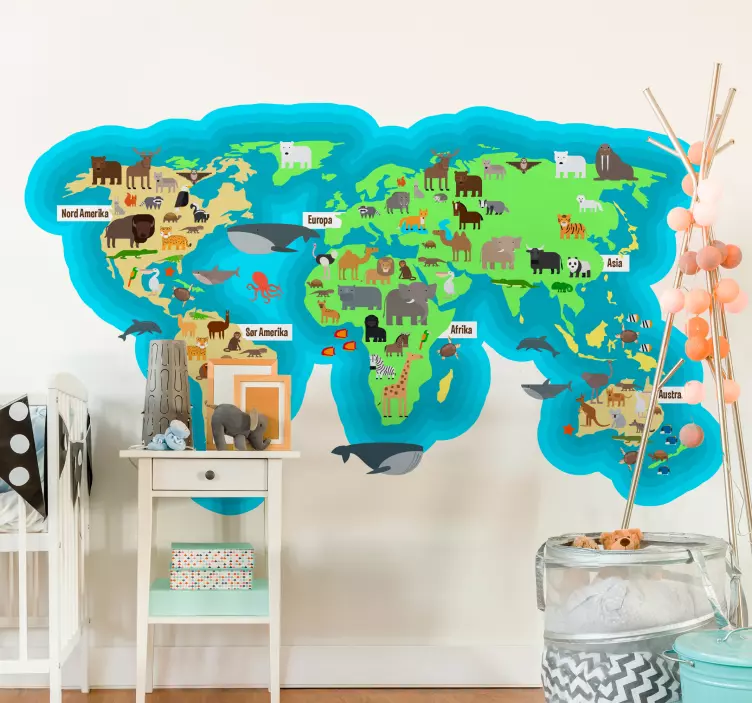 Dyrefauna verdenskart norsk hjemmeklistremerke - Tenstickers