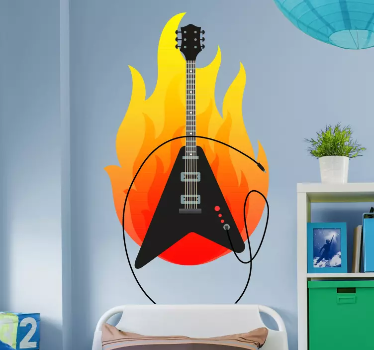 Elektrisk gitar-klistremerke med flamme - Tenstickers