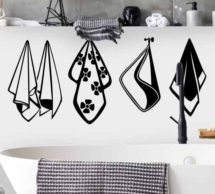 ensfarget håndklær sett ikoner bad klistremerke - Tenstickers