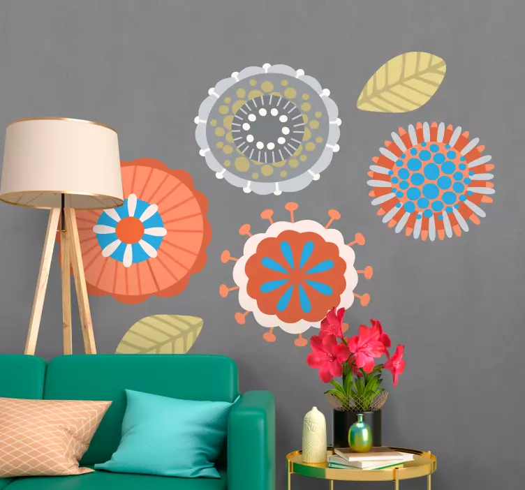 Fargerik folkekunst stilig mønster wallsticker blomster - Tenstickers