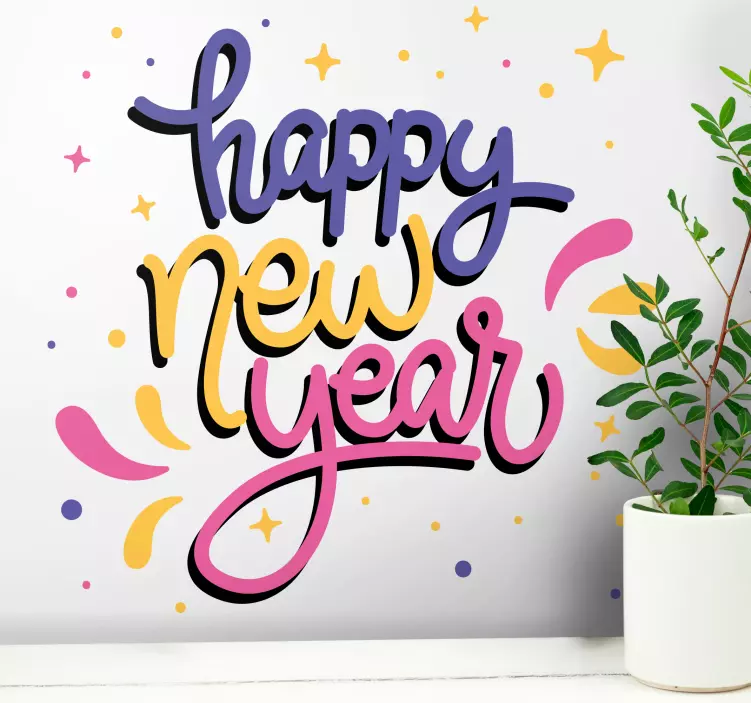 Juleklistremerke fargerik nyttårs hilsen - Tenstickers