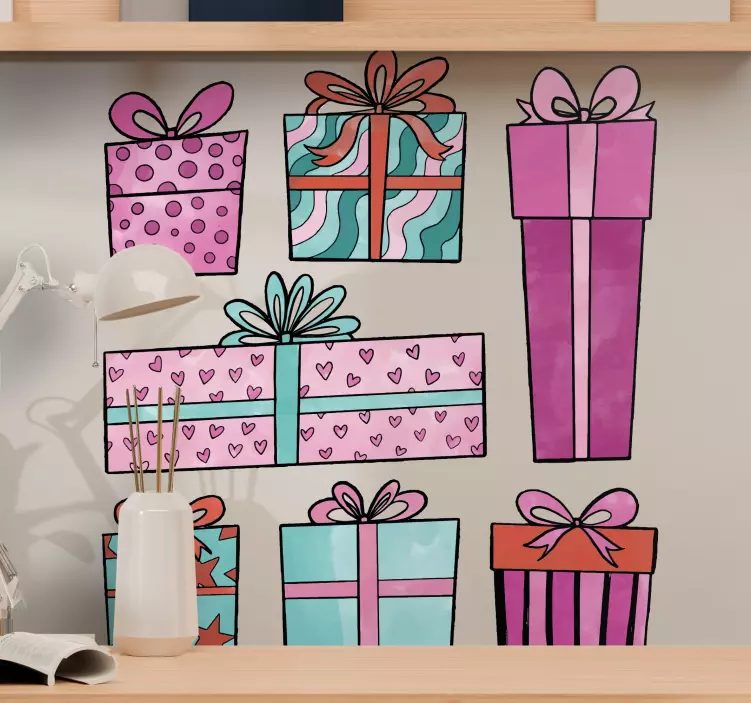 Juleklistremerke fargerike gavebokser - Tenstickers