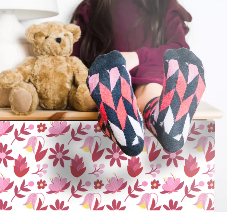 Rosa blomstermønster klistremerke møbler - Tenstickers