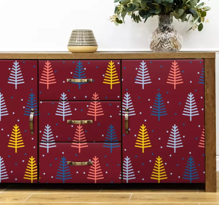 Juleklistremerke med fargerikt granmønster - Tenstickers