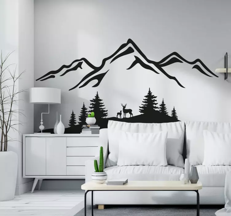 Fjellnatur med et hjort natur wall stickers - Tenstickers