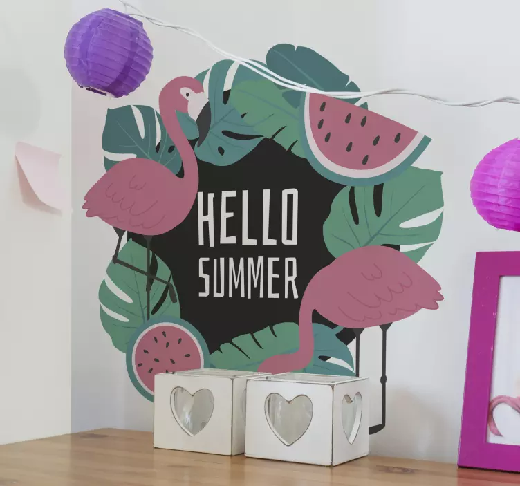 Flamingo med personlig tekstvindu klistremerke - Tenstickers