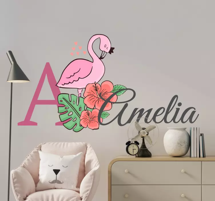 Flamingo blomster tilpasset klistremerke for barn - Tenstickers