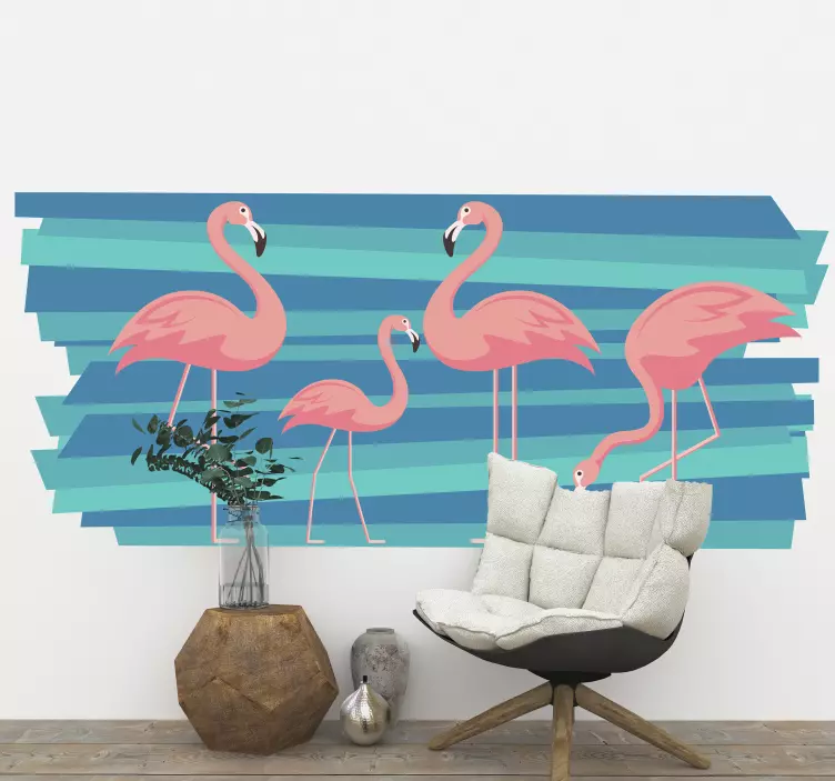 Flamingo familie scene fugl klistremerker - Tenstickers