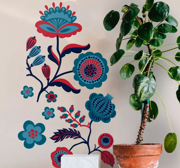 Flerfarget blomsterarrangement klistremerke dyr - Tenstickers