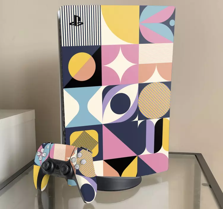 Flerfigurer som maler geometrisk kunst skin PS5 - Tenstickers