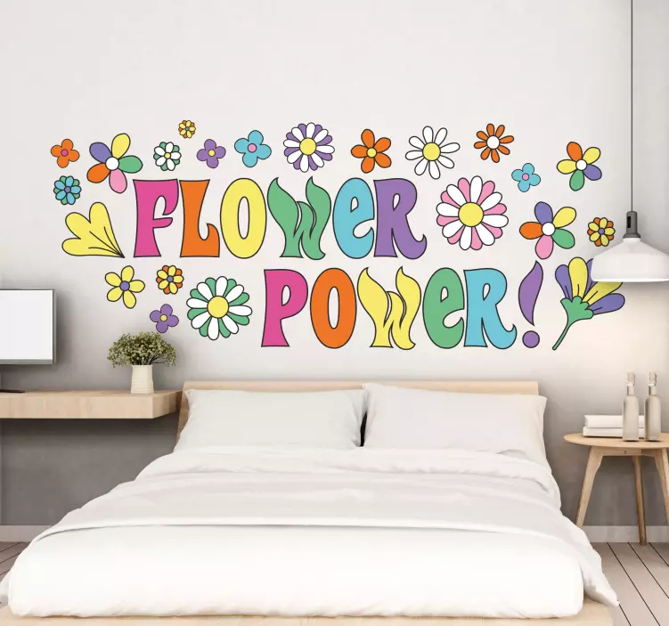 Flower power slagord med blomster vintage klistremerke - Tenstickers