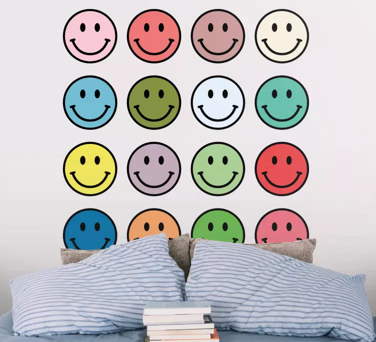 Forskjellige farger 90-tallet smileys wallstickers - Tenstickers