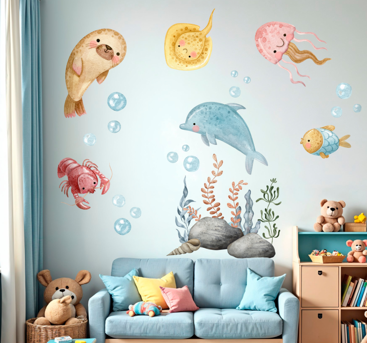 Glad akvarell hav wallsticker - Tenstickers