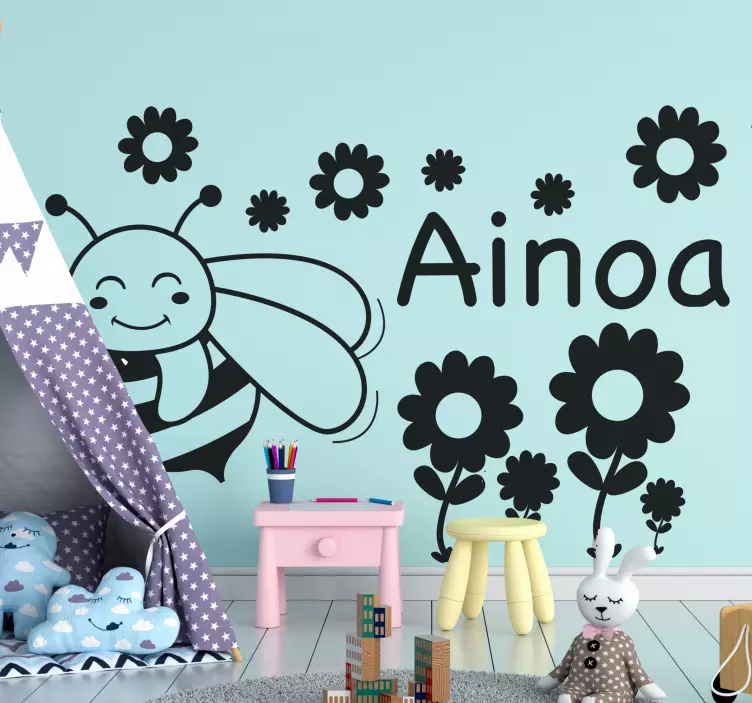 Glad bie med blomster klistremerke dyr - Tenstickers