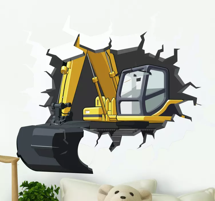 Gravemaskin hull i veggen wallstickers barn - Tenstickers