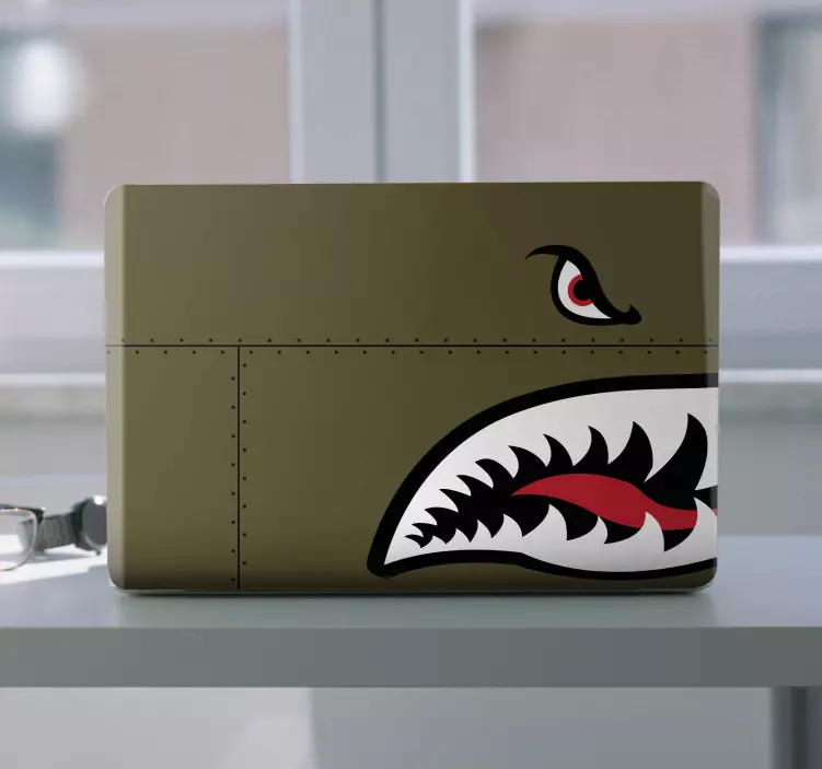 Grønt militær hai ansikt laptop sticker - Tenstickers