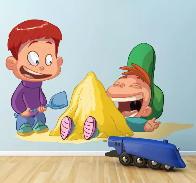 Gutter som leker med sandbarnskilt - Tenstickers