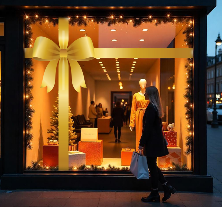 Gyllen gavesløyfe butikkvinduer klistremerke - Tenstickers