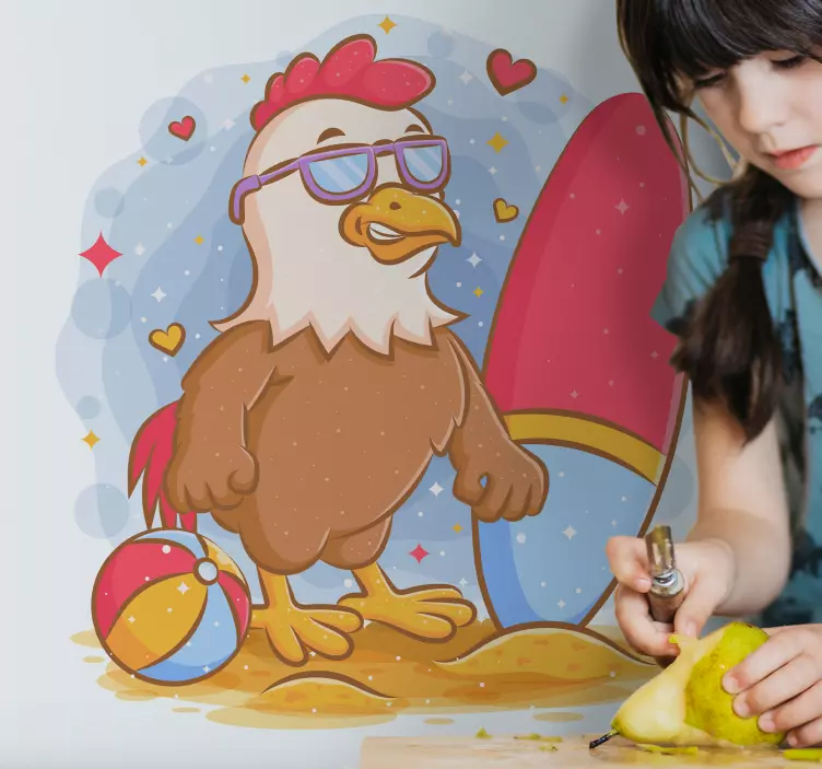 Hane med et surfebrett fugledekal - Tenstickers