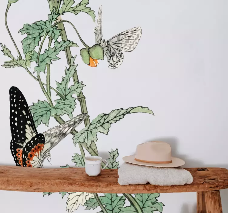 Hengende tropiske planter med sommerfugler klistremerke dyr - Tenstickers