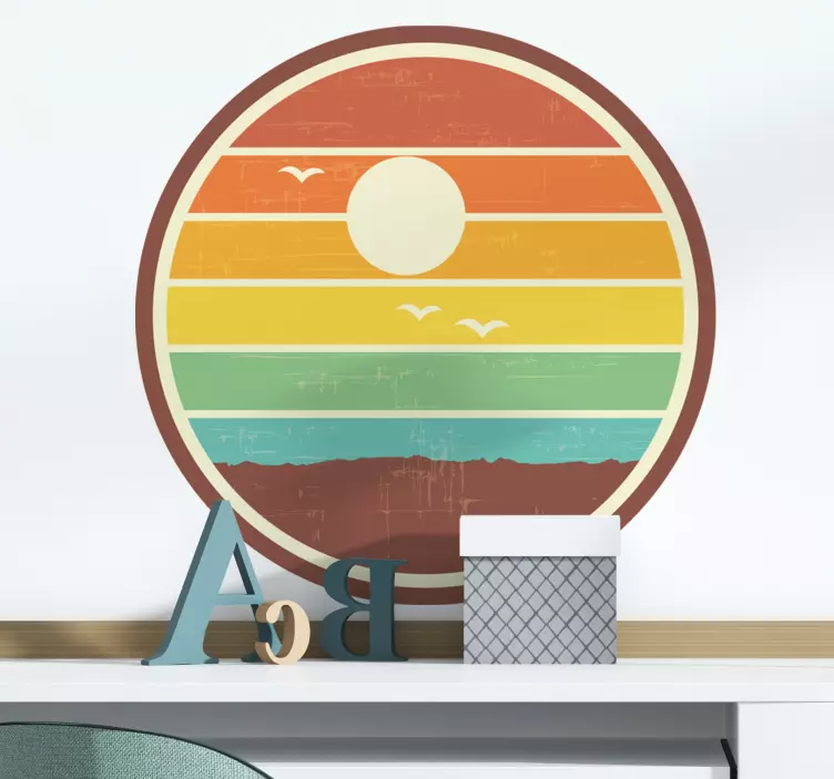 Her kommer solens 70-talls design vintage dekal - Tenstickers