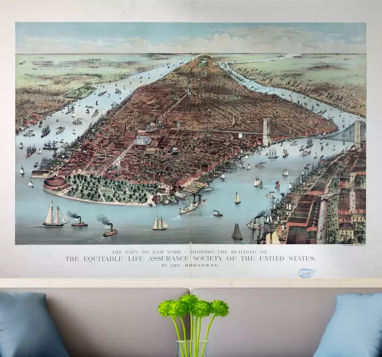 Historisk new york-kart by-klistremerke - Tenstickers