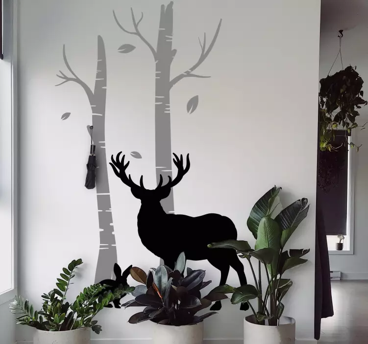 Hjort i nærheten av trær kleshenger klistremerke - Tenstickers