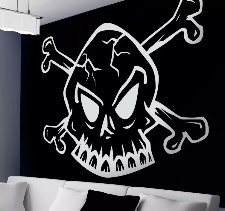 Hvit omriss av hodeskalle-klistremerke - Tenstickers