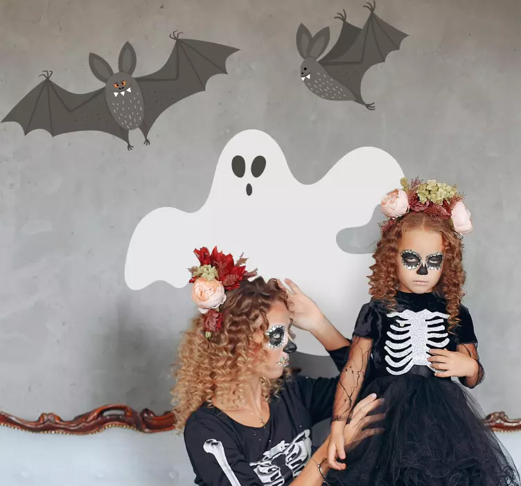 Hvite spøkelser og flaggermus halloween klistremerker - Tenstickers