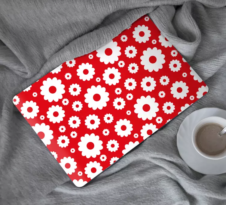 Hvite tusenfryd på rød bakgrunn laptop sticker - Tenstickers