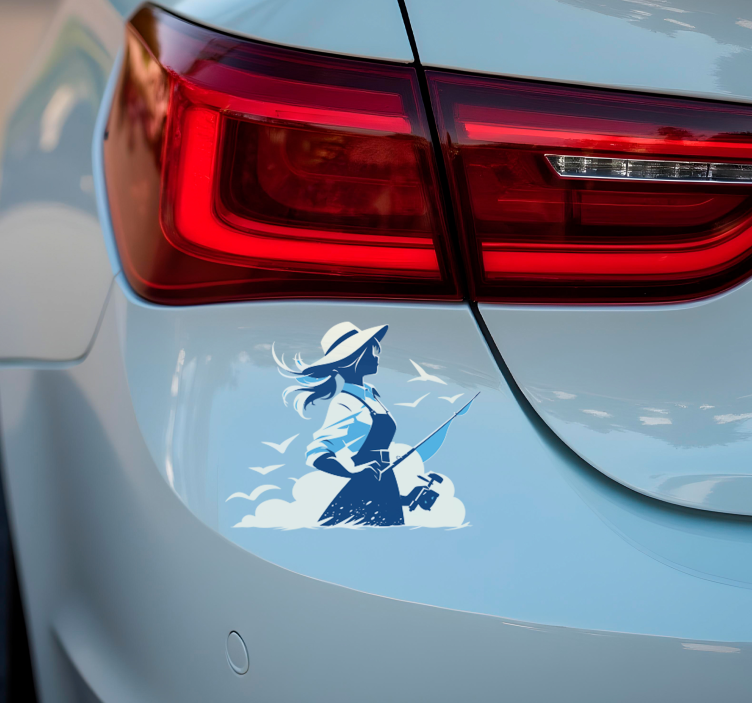 Jente fiske sport klistremerke - Tenstickers