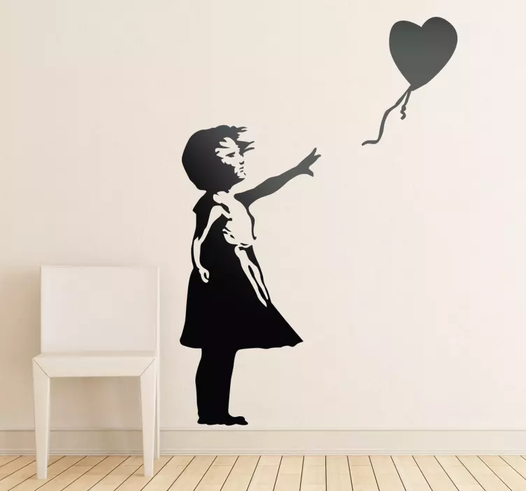 Jente med ballong banky silhouette dekal - Tenstickers