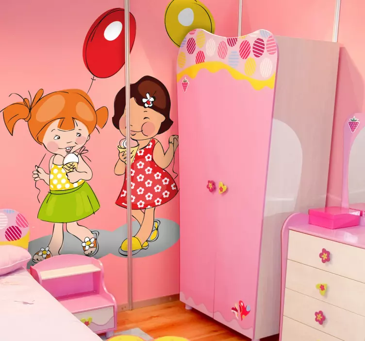 Jenter, ballonger og iskrem barn klistremerke - Tenstickers