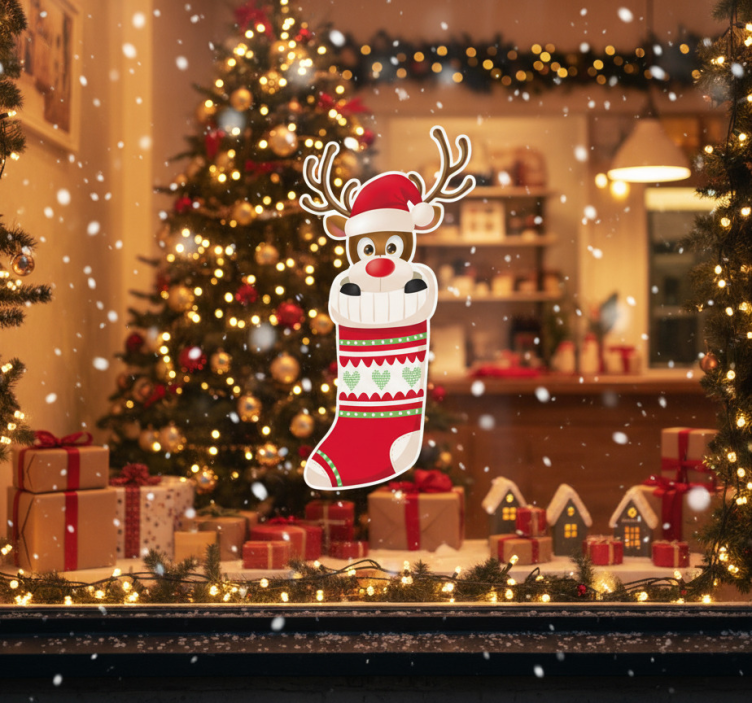 Juleklistremerke reinsdyrstrømpe - Tenstickers