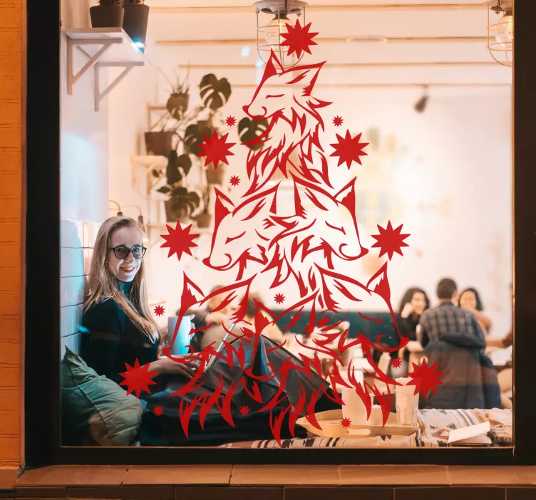 Juletre ulver klistremerker til vindu - Tenstickers