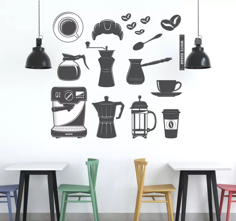 Kaffe sett meny drikke klistremerke - Tenstickers
