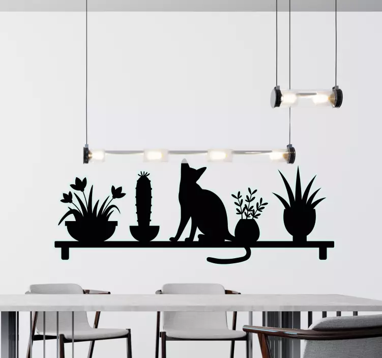 Kaktus og kattehylle wallsticker kjøkken - Tenstickers