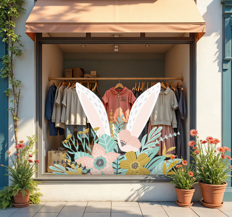 Kaninører og planter butikkvinduer klistremerke - Tenstickers