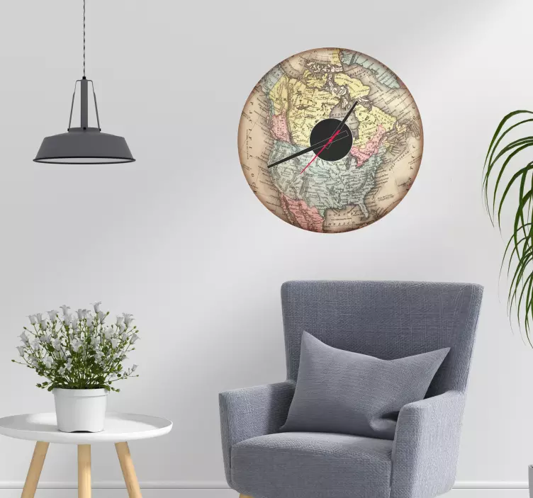 Kart over nord-amerika klokkeveggklistremerke - Tenstickers