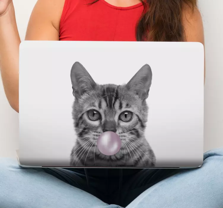 Katt med tyggegummi laptop skinn - Tenstickers