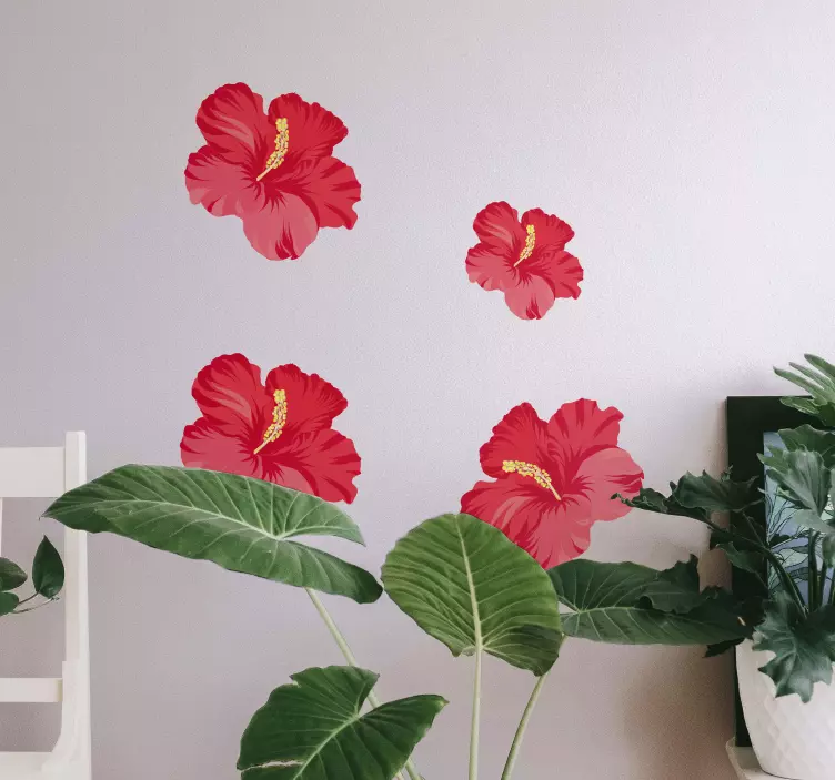 Klistremerke dyr i livlige hibiskusblomster - Tenstickers