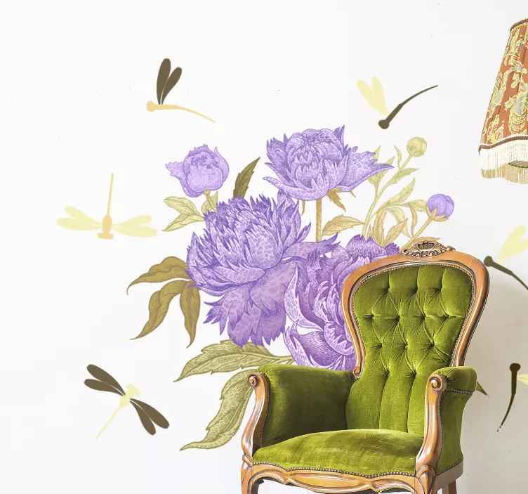 Klistremerke dyr lavendel peon arrangement - Tenstickers