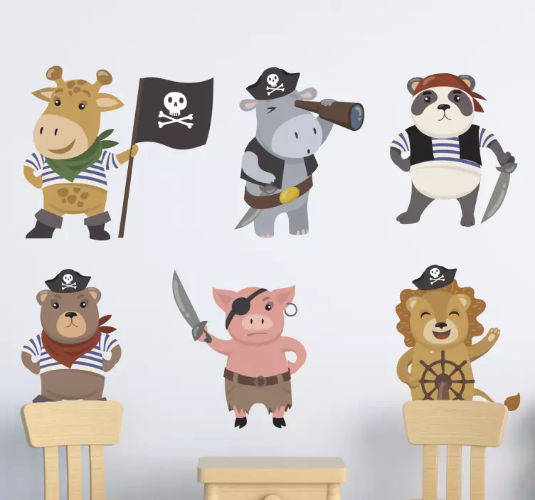 Klistremerke for barn med piratdyrfigurer - Tenstickers