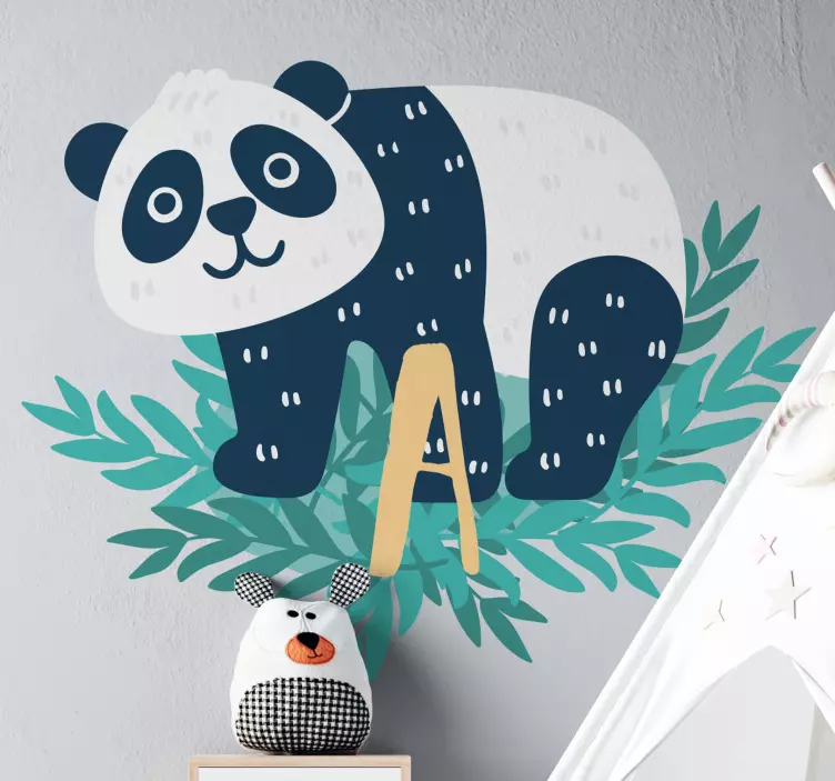Klistremerke med panda klatrende på bladbase - Tenstickers