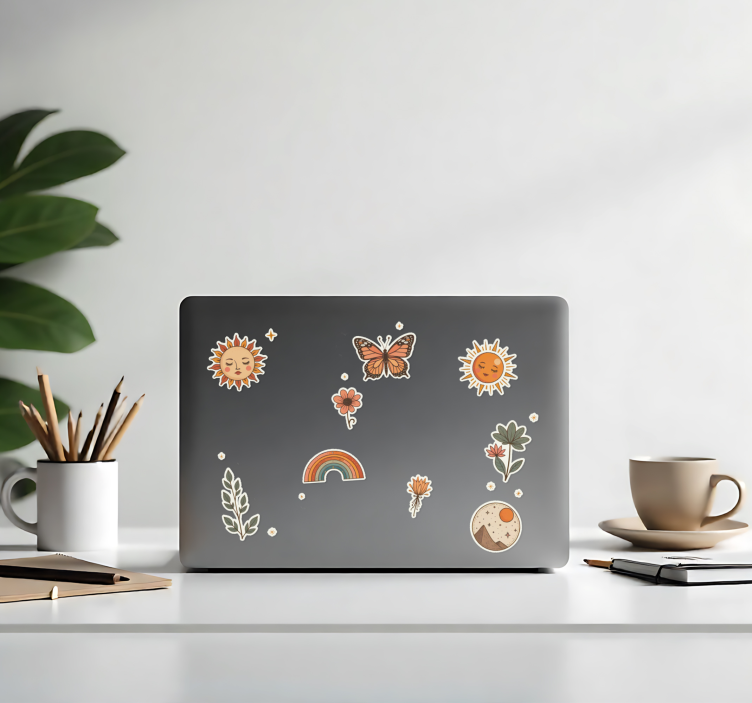 Klistremerkesett med blomster og sol Laptop klistremerke - Tenstickers