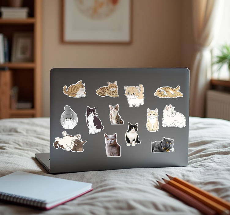 Klistremerkesett med små katter Laptop klistremerke - Tenstickers
