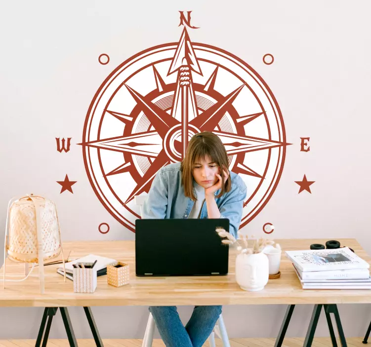 Kompass, med, piler, illustrasjon kunst klistremerke - Tenstickers