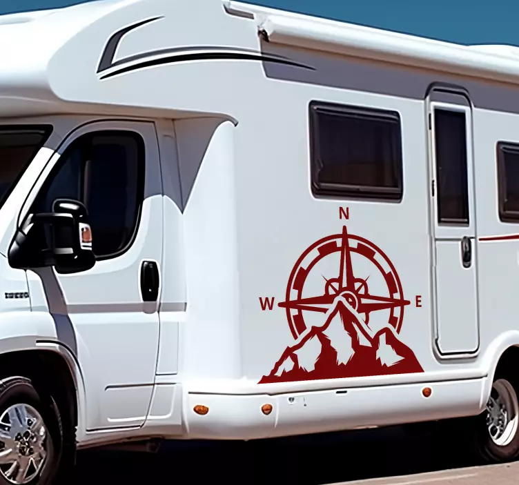 Kompass og fjell klistremerke til bobil - Tenstickers